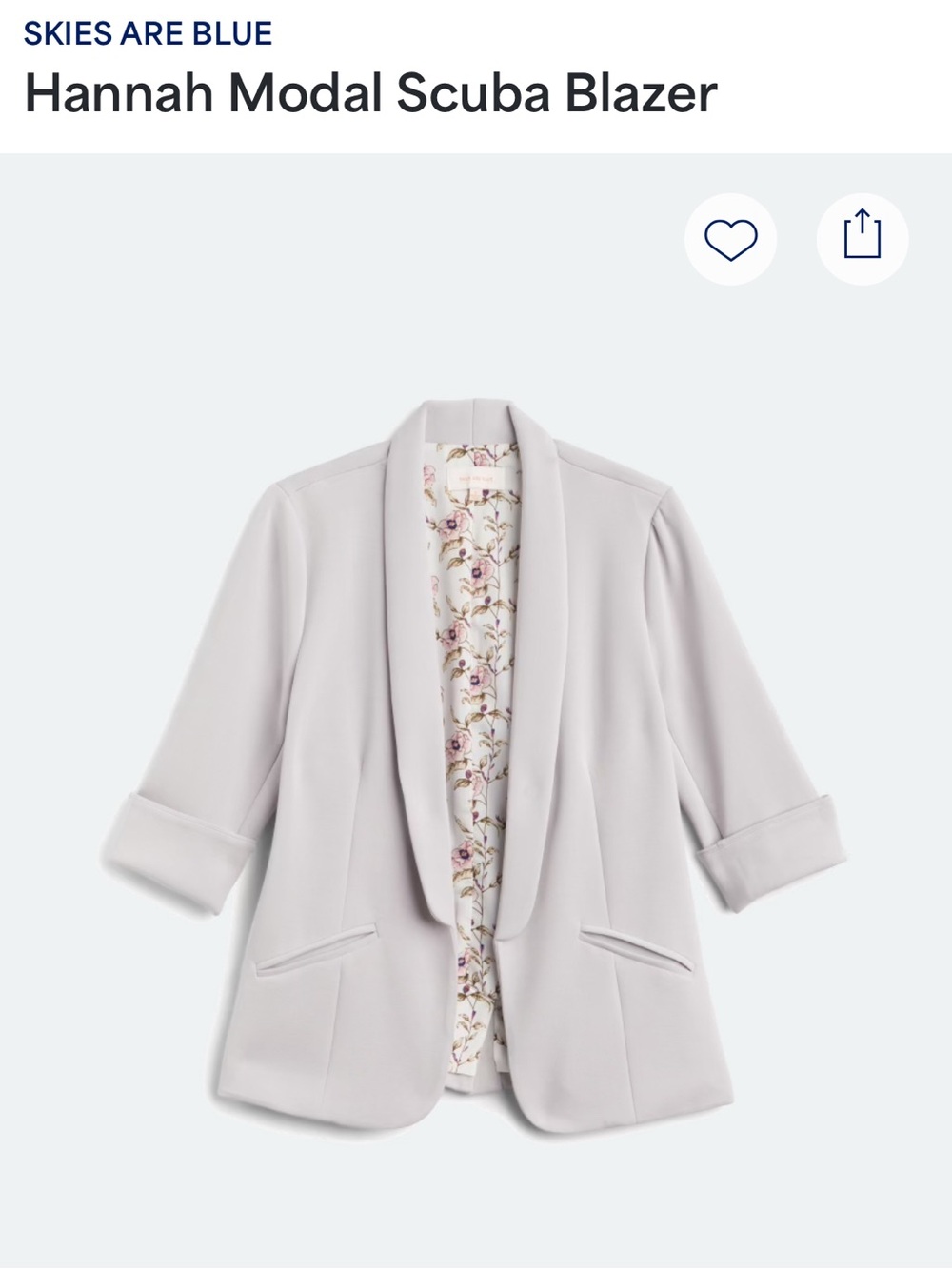 Skies Are Blue Light Gray Hannah Shawl Collar Blazer